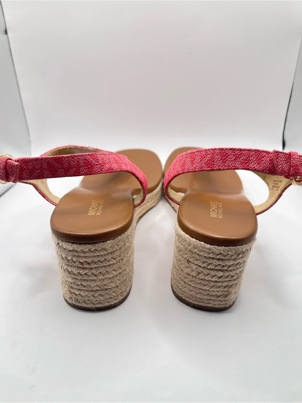 Michael Kors Laney Women's 7.5M Pink MK Logo Espadrille Wedge Sandals